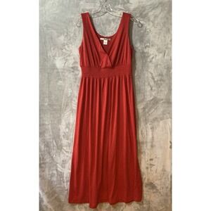 Christine Red V-Neck Smocked Waist Maxi Dress Med Knit Sleeveless Y2K Babydoll